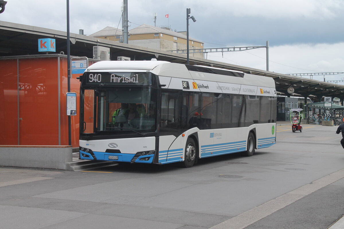 BOTG (BOS) Nr. 420 (Solaris New Urbino 12 electric) am 14.5.2026 beim Bhf. Romanshorn