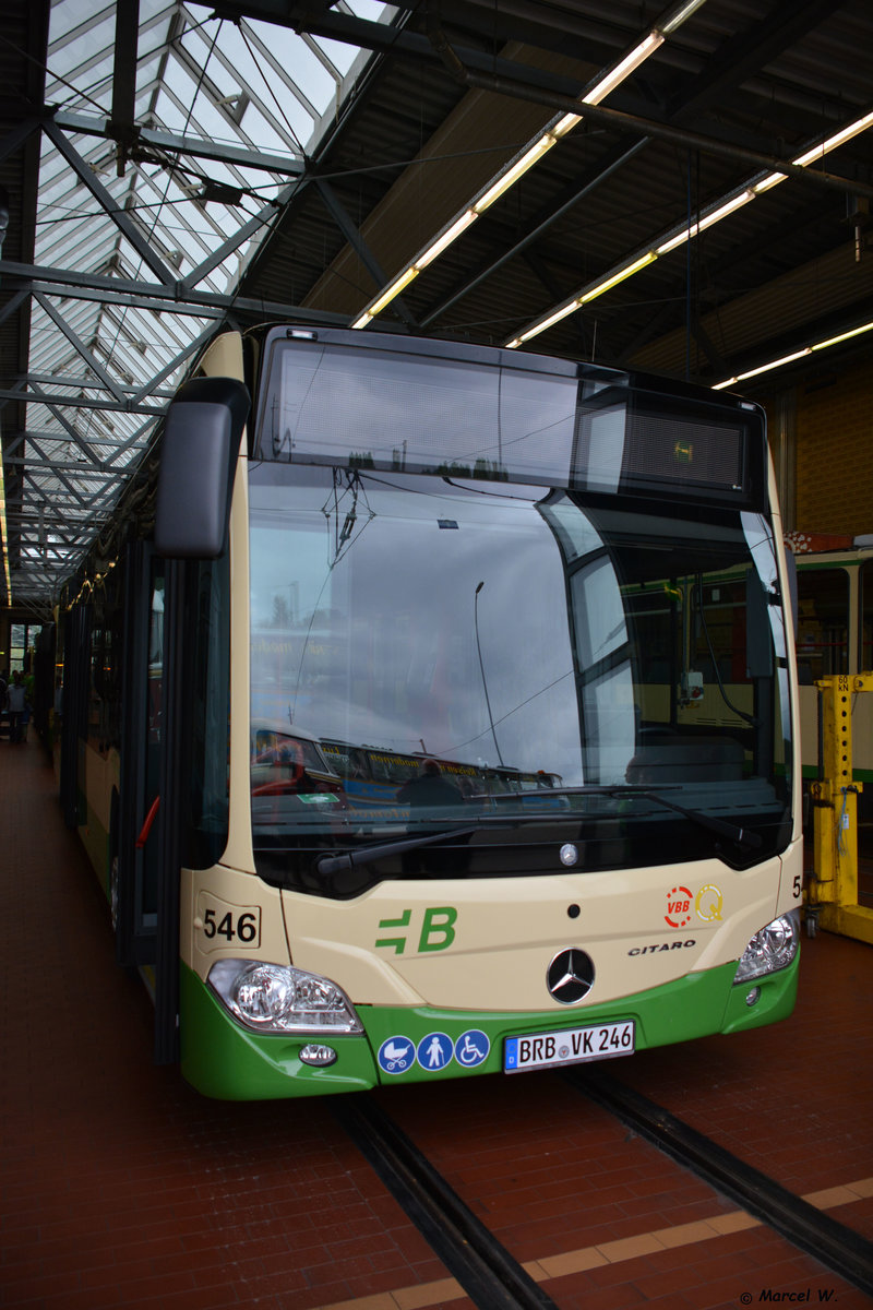 BRB-VK 246 steht am 01.07.2017 in der Halle. Aufgenommen wurde ein Mercedes Benz Citaro der zweiten Generation.  120 Jahre Straßenbahn in Brandenburg .