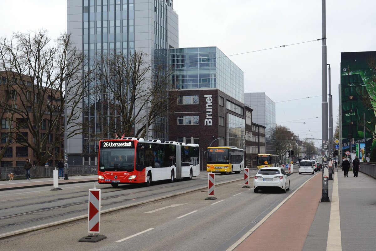 BSAG KOM 4931
HB-FQ 931
Linie 26, Überseestadt
Bremen, Bürgermeister-Smidt-Brücke
13.04.2026