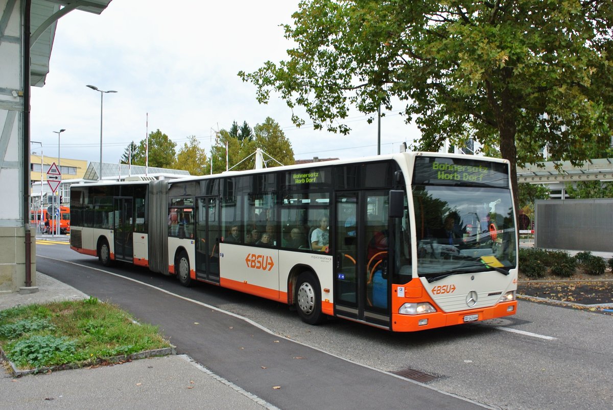 BSU Citaro I Nr. 44 als Bahnersatz auf der RBS Linie S7 zwischen Papiermhle und Bolligen, im Bild beim Bahnhof Papiermhle, 02.10.2017. 

 