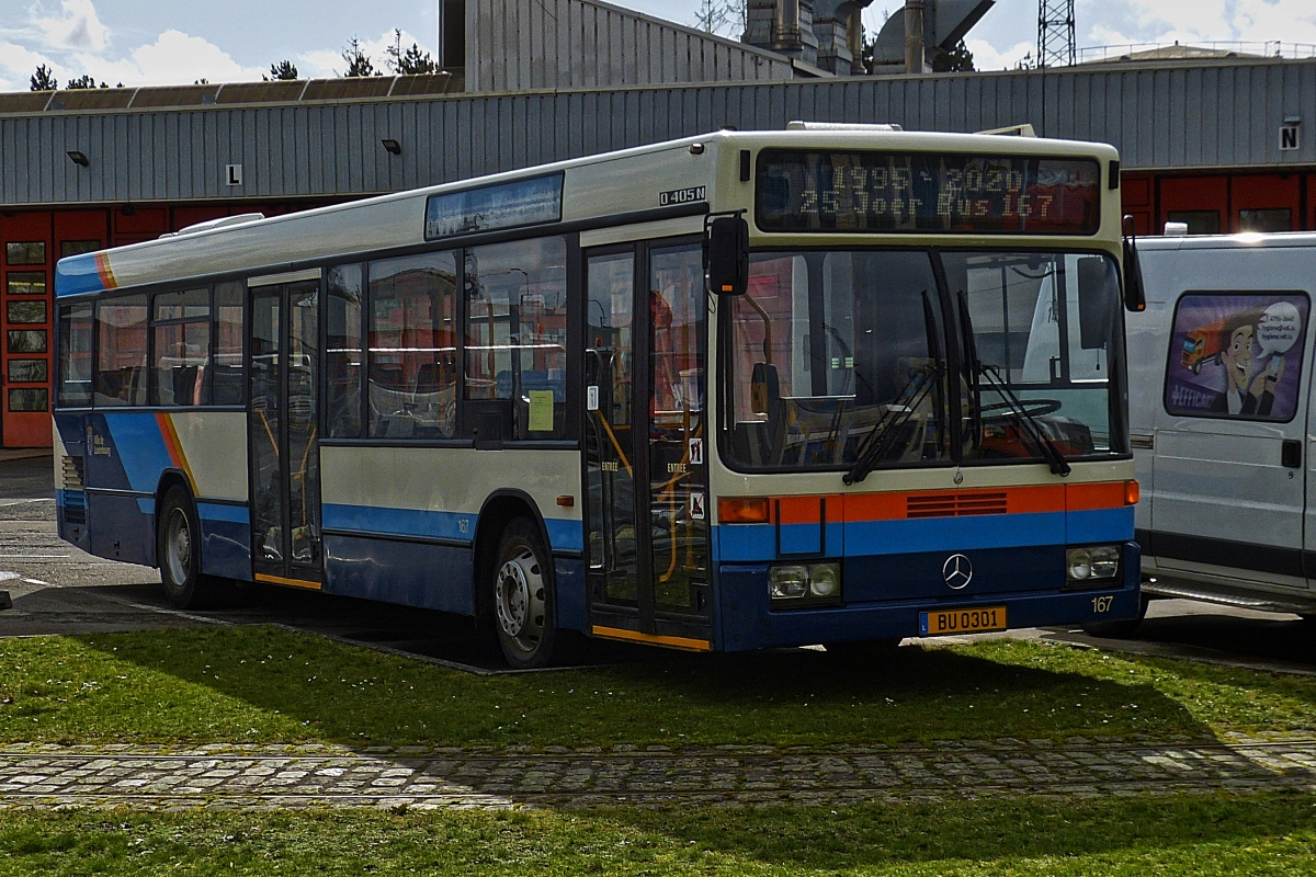 BU 0301, Mercedes Benz O 405 N, steht am Tag der offenen Tür vor dem Trams Musse in Hollerich abgestellt, dieser Bus Nr 167, wurde vor 25 Jahren bei den Städtischen Bussen der Stadt Luxemburg in Dienst gestellt in Dienst. 01.03.2020  