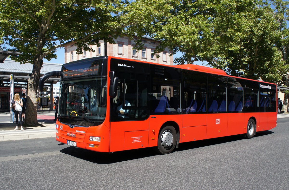 Bus Aschaffenburg / Verkehrsgemeinschaft am Bayerischen Untermain (VAB): MAN Lion's City Ü der Verkehrsgesellschaft mbH Untermain (VU) / Untermainbus, aufgenommen Anfang Juli 2018 am Hauptbahnhof in Aschaffenburg.
