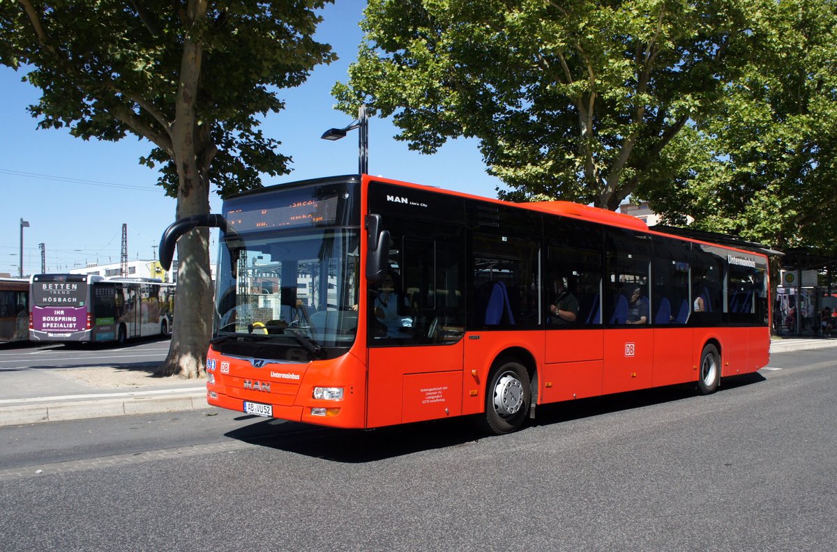 Bus Aschaffenburg / Verkehrsgemeinschaft am Bayerischen Untermain (VAB): MAN Lion's City Ü der Verkehrsgesellschaft mbH Untermain (VU) / Untermainbus, aufgenommen Anfang Juli 2018 am Hauptbahnhof in Aschaffenburg.