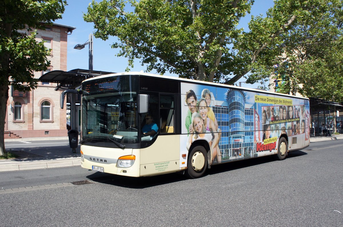 Bus Aschaffenburg / Verkehrsgemeinschaft am Bayerischen Untermain (VAB): Setra S 415 NF der Verkehrsgesellschaft Vorspessart mbH, aufgenommen im Juli 2019 am Hauptbahnhof in Aschaffenburg.