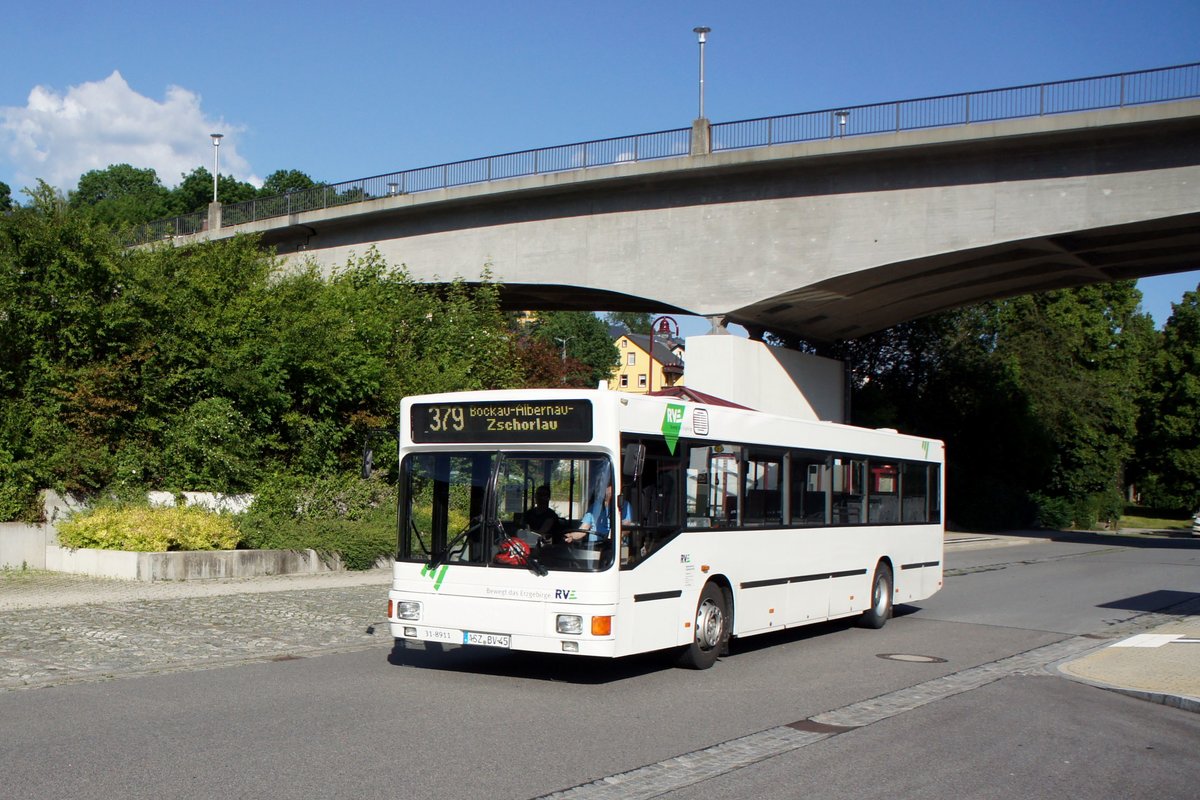Bus Aue / Bus Erzgebirge: MAN EL (ASZ-BV 45) der RVE (Regionalverkehr Erzgebirge GmbH), aufgenommen im Juni 2020 am Bahnhof von Aue (Sachsen).