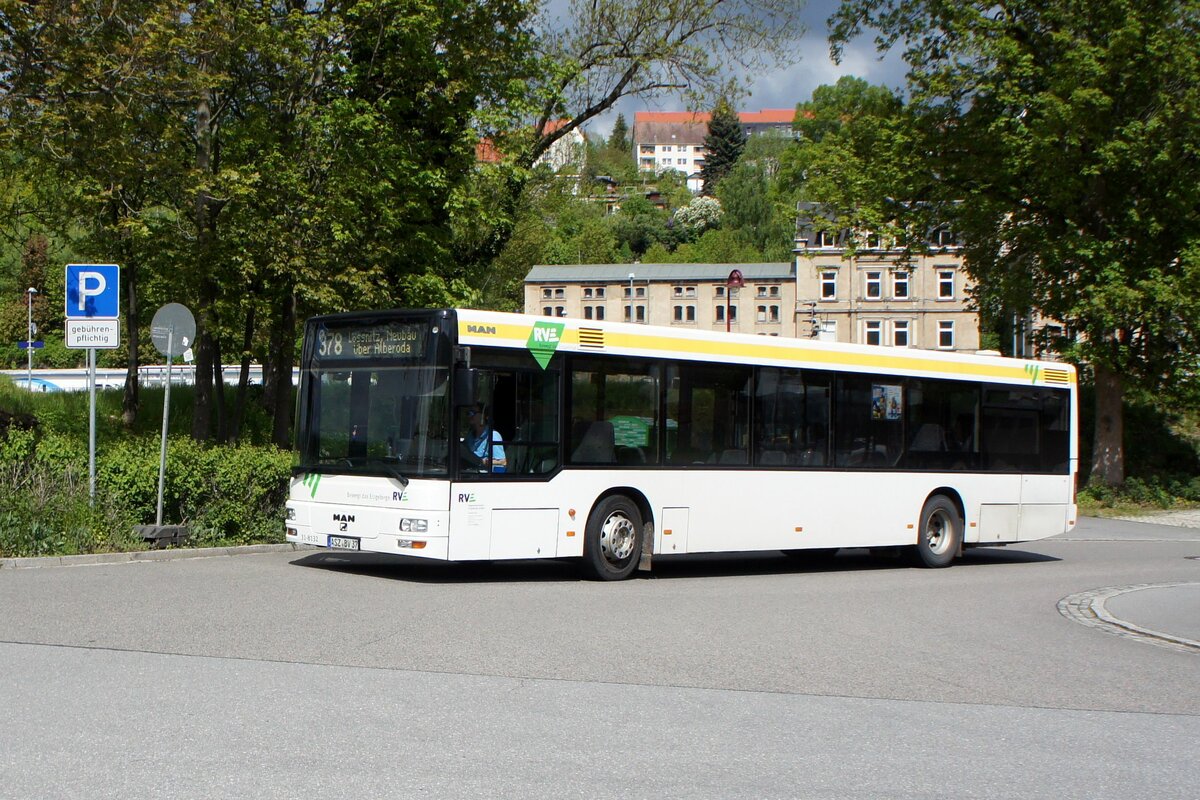 Bus Aue / Bus Erzgebirge: MAN NL (ASZ-BV 37) der RVE (Regionalverkehr Erzgebirge GmbH), aufgenommen im Mai 2021 am Bahnhof von Aue (Sachsen).