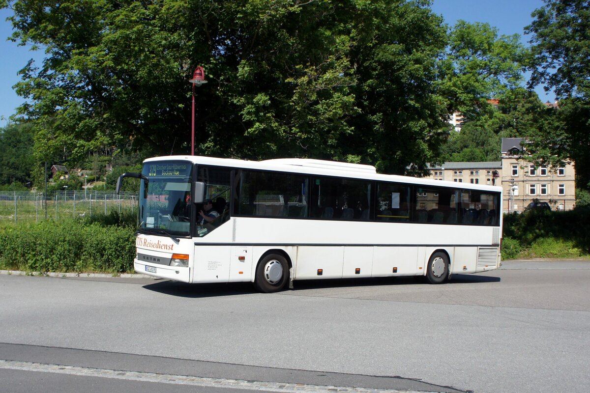 Bus Aue / Bus Erzgebirge: Setra S 315 UL (ASZ-XS 91) der TJS Reisedienst GmbH, aufgenommen im Juni 2021 am Bahnhof von Aue (Sachsen).