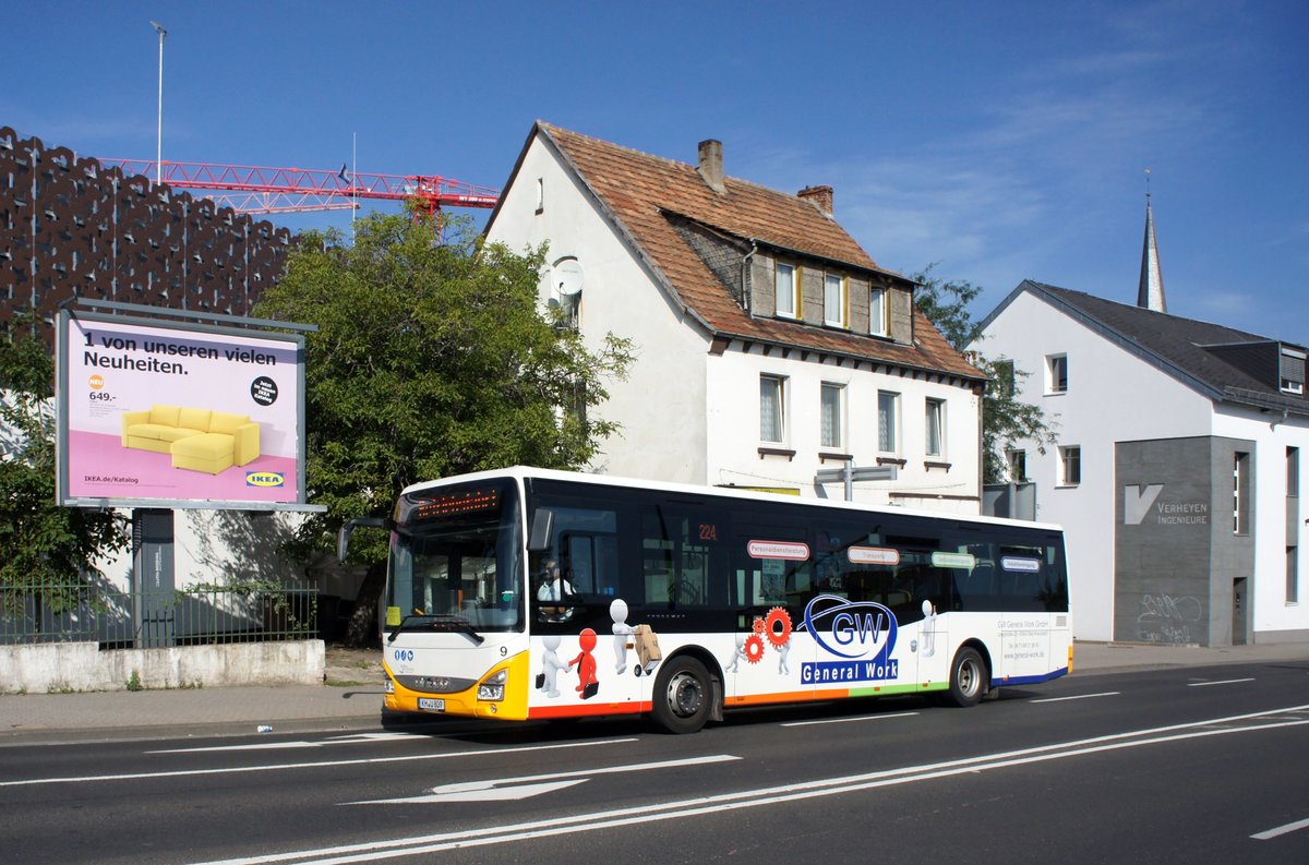 Bus Bad Kreuznach: Iveco Crossway LE der Verkehrsgesellschaft mbH Bad Kreuznach (VGK). Aufgenommen im August 2017 im Stadtgebiet von Bad Kreuznach.