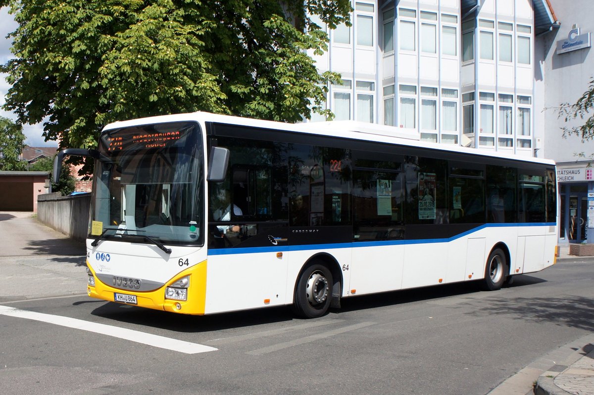 Bus Bad Kreuznach: Iveco Crossway LE der Verkehrsgesellschaft mbH Bad Kreuznach (VGK). Aufgenommen im August 2019 am Bahnhof von Bad Kreuznach.