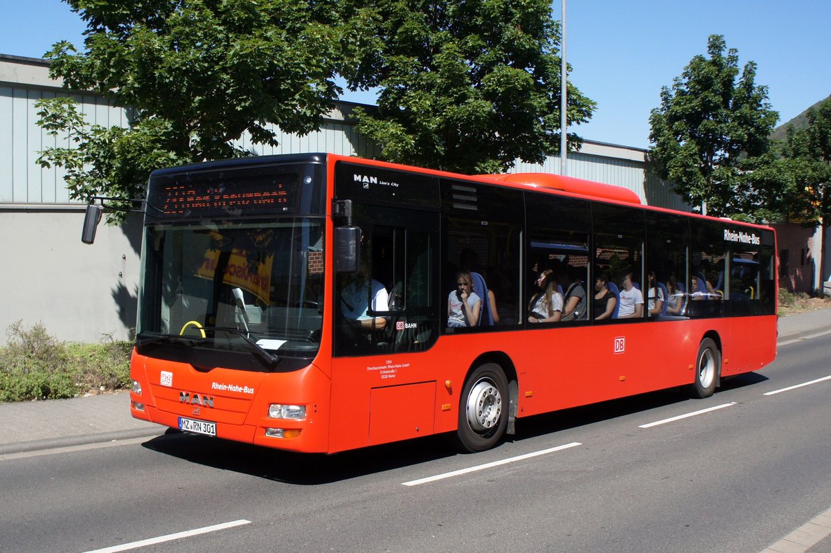 Bus Bingen am Rhein: MAN Lion's City Ü vom Omnibusverkehr Rhein-Nahe GmbH / ORN, aufgenommen im Juni 2019 im Stadtgebiet von Bingen am Rhein. 