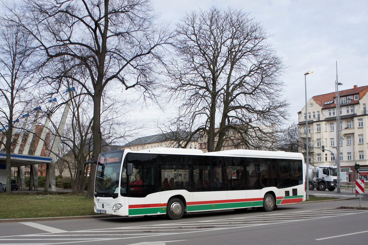 Bus Chemnitz: Mercedes-Benz Citaro C2 LE  der Regiobus Mittelsachsen GmbH, aufgenommen im Mrz 2017 am Omnibusbahnhof in Chemnitz.