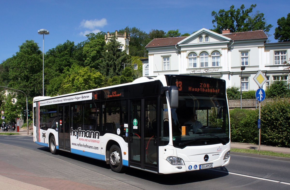 Bus Eisenach / Bus Wartburgkreis: Mercedes-Benz Citaro C2 vom Verkehrsunternehmen Wartburgmobil (VUW), eingesetzt im Stadtverkehr. Aufgenommen im Juni 2019 im Stadtgebiet von Eisenach.