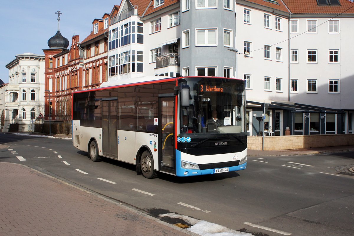 Bus Eisenach / Bus Wartburgkreis: Otokar Vectio C (EA-WM 28) vom Verkehrsunternehmen Wartburgmobil (VUW), aufgenommen im Februar 2021 im Stadtgebiet von Eisenach.