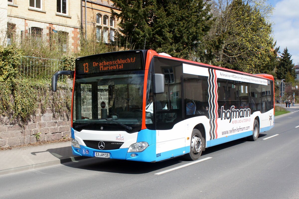 Bus Eisenach / Bus Wartburgkreis: Mercedes-Benz Citaro C2 (EA-WM 18) vom Verkehrsunternehmen Wartburgmobil (VUW), aufgenommen im April 2021 im Stadtgebiet von Eisenach.
