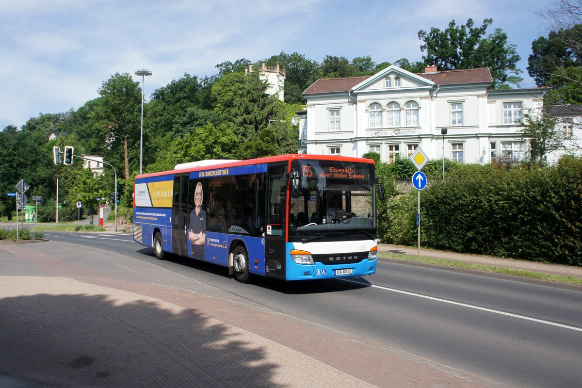 Bus Eisenach / Bus Wartburgkreis: Setra S 415 LE business (EA-KV 45) vom Verkehrsunternehmen Wartburgmobil (VUW), aufgenommen im Juni 2021 im Stadtgebiet von Eisenach.