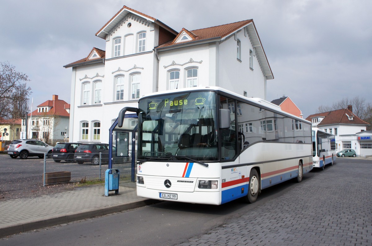 Bus Eisenach / Verkehrsgesellschaft Wartburgkreis mbH (VGW): Mercedes-Benz Integro der KVG Eisenach, eingesetzt im Überlandverkehr. Aufgenommen am Überlandbusbahnhof von Eisenach im März 2016.