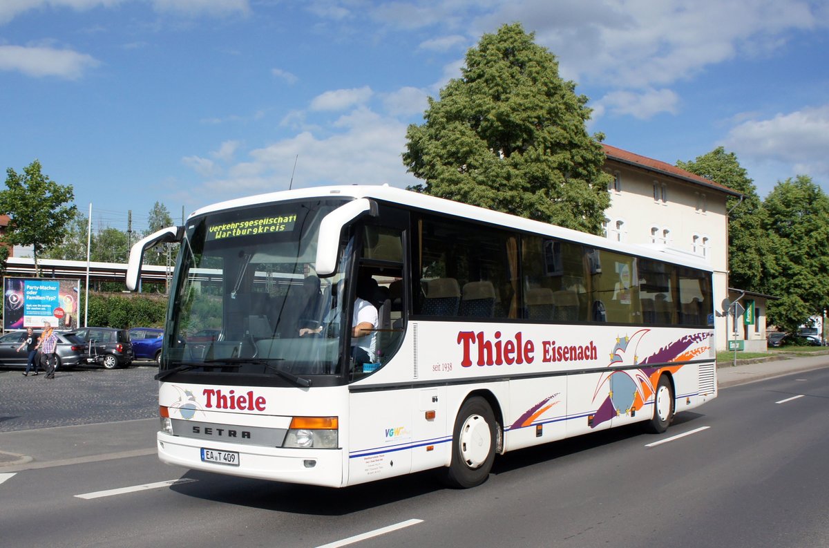 Bus Eisenach / Verkehrsgesellschaft Wartburgkreis mbH (VGW): Setra S 315 GT vom Omnibusverkehr Thiele, eingesetzt im Überlandverkehr. Aufgenommen am Hauptbahnhof von Eisenach im Juni 2018.