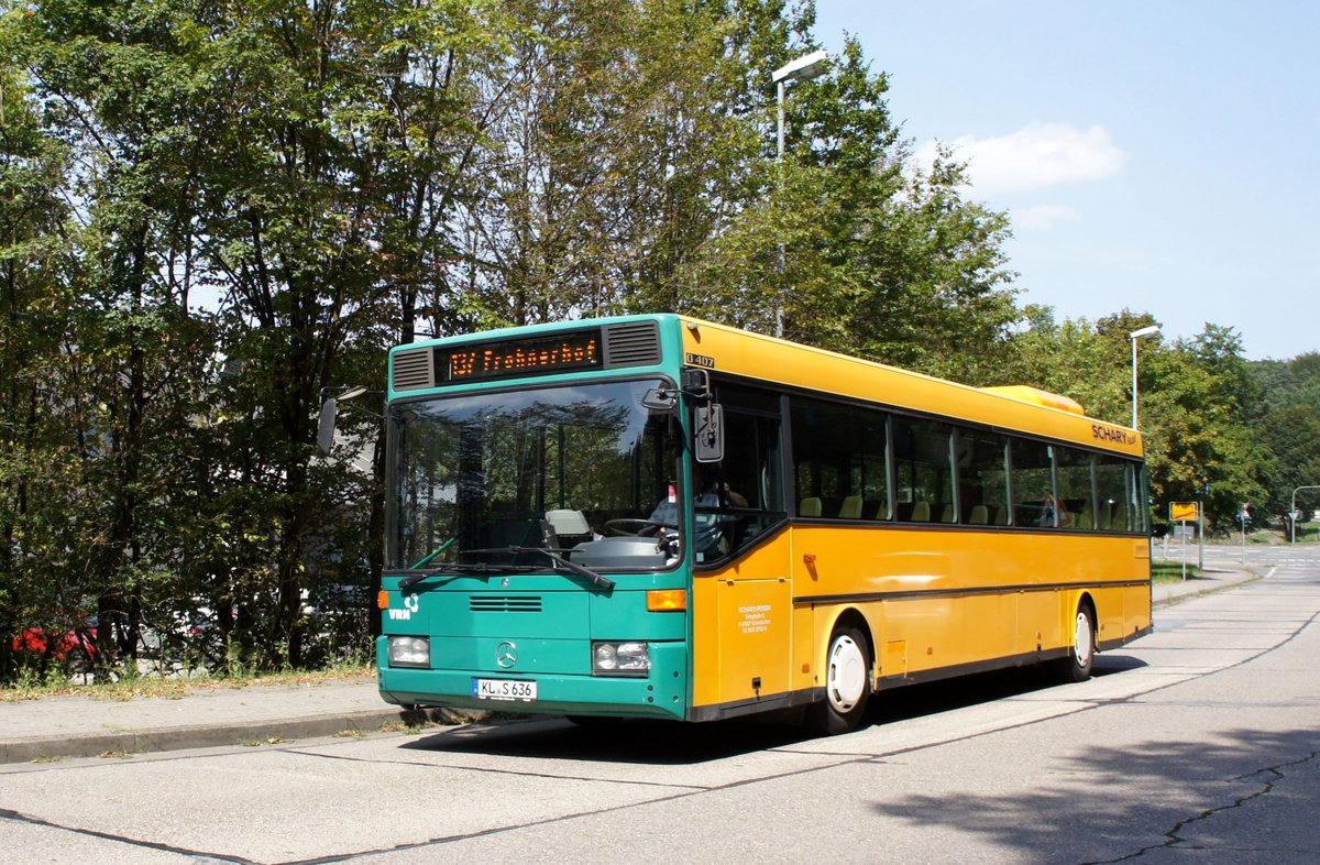 Bus Kaiserslautern / Verkehrsverbund Rhein-Neckar: Mercedes-Benz O 407 von Schary-Reisen GbR (Lackierung: Regional Bus Stuttgart GmbH (RBS) / Regiobus Stuttgart), aufgenommen im August 2017 im Stadtgebiet von Kaiserslautern.