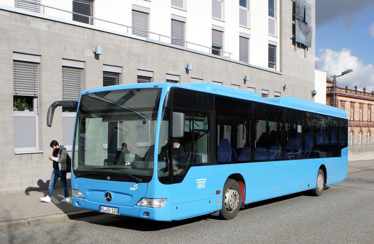 Bus Kaiserslautern / Verkehrsverbund Rhein-Neckar: Mercedes-Benz Citaro LE Ü (KL-GV 120) vom Omnibusbetrieb Vicari GmbH, aufgenommen im Februar 2018 am Hauptbahnhof in Kaiserslautern.