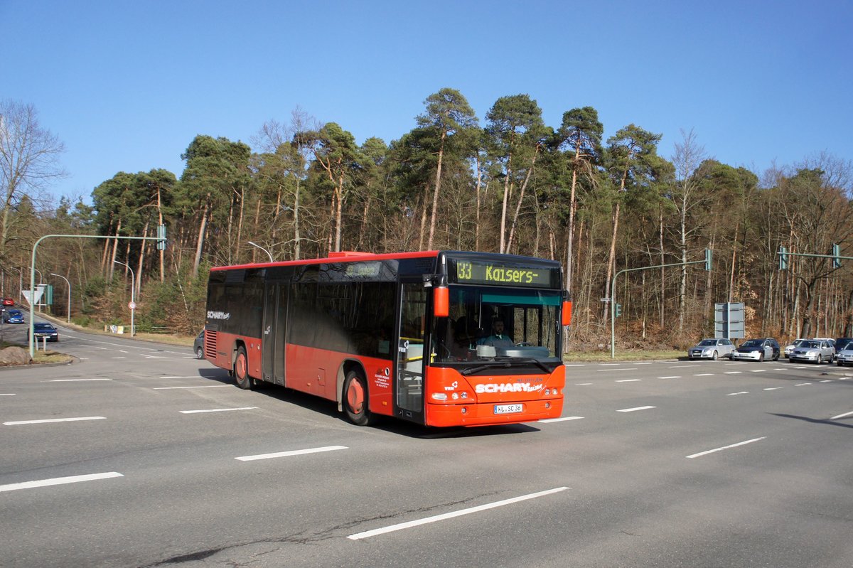 Bus Kaiserslautern / Verkehrsverbund Rhein-Neckar: Neoplan Centroliner Ü (Neoplan N 4416 Ü) von Schary-Reisen GbR, aufgenommen im Februar 2018 im Stadtgebiet von Kaiserslautern.