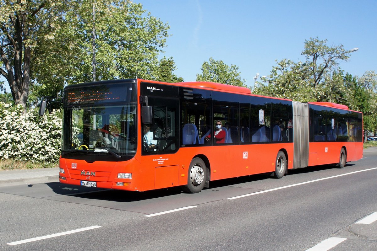 Bus Mainz: MAN Lion's City G vom Omnibusverkehr Rhein-Nahe GmbH / ORN, aufgenommen im Mai 2020 in der Nähe der Haltestelle  Universität  in Mainz.