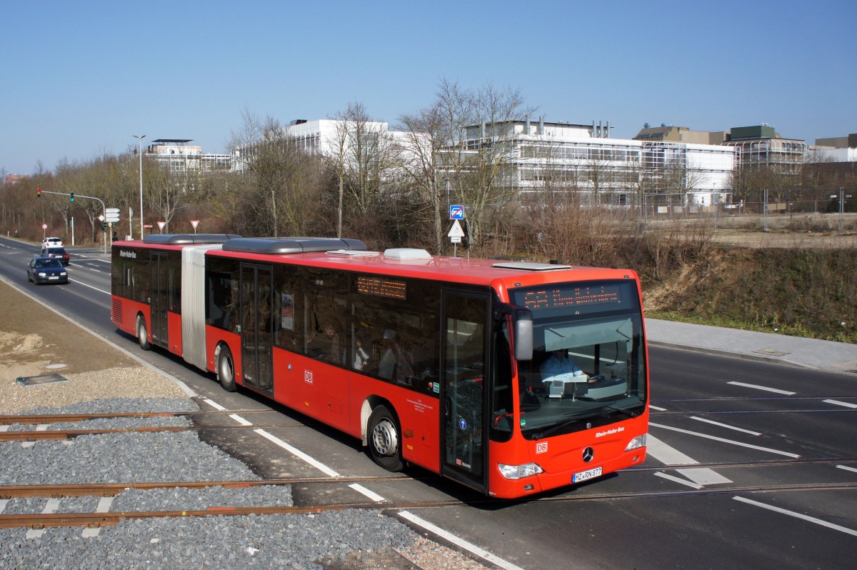 Bus Mainz: Mercedes-Benz Citaro Facelift GÜ vom Rhein-Nahe-Bus (Omnibusverkehr Rhein-Nahe / ORN), aufgenommen im Februar 2016 in der Nähe der Haltestelle  Hochschule Mainz  in Mainz.