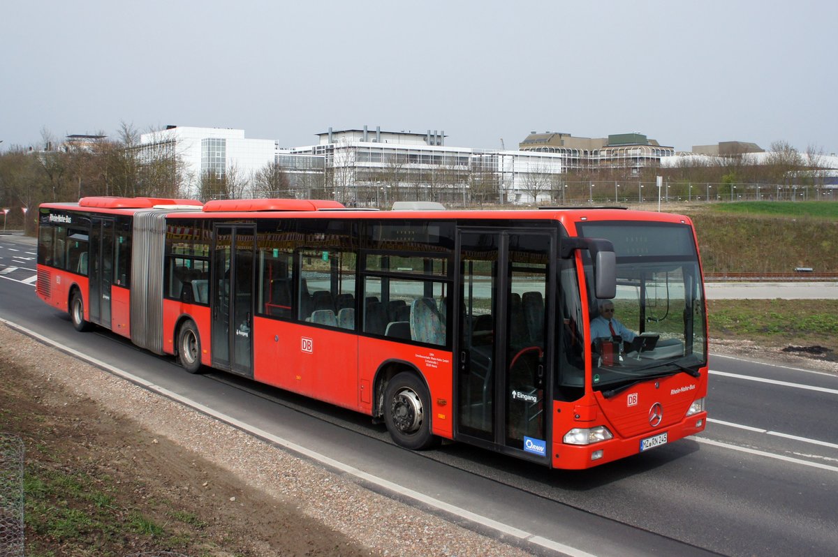 Bus Mainz: Mercedes-Benz Citaro G vom Rhein-Nahe-Bus (Omnibusverkehr Rhein-Nahe / ORN), aufgenommen im April 2016 in der Nähe der Haltestelle  Hochschule Mainz  in Mainz.