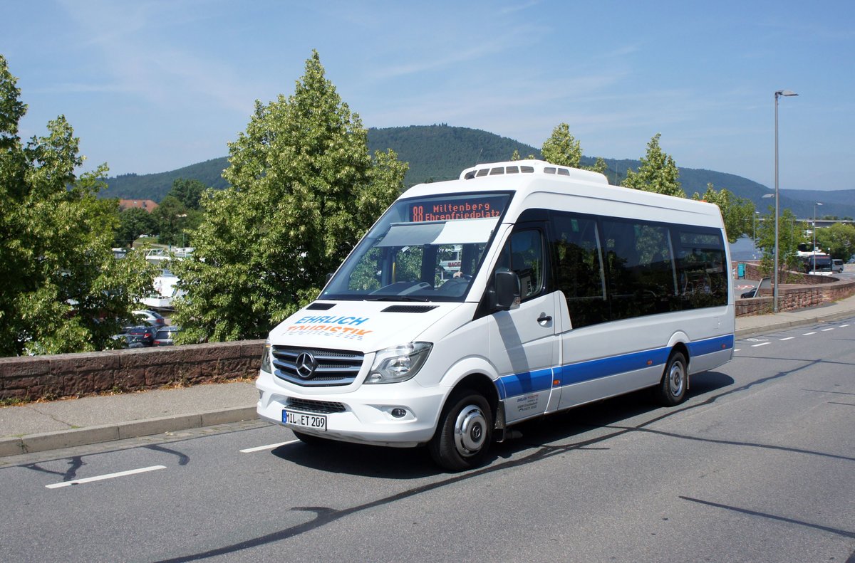 Bus Miltenberg / Bus Unterfranken: Mercedes-Benz Sprinter City der Ehrlich Touristik GmbH & Co. KG, aufgenommen im Juli 2019 im Stadtgebiet von Miltenberg (Bayern).