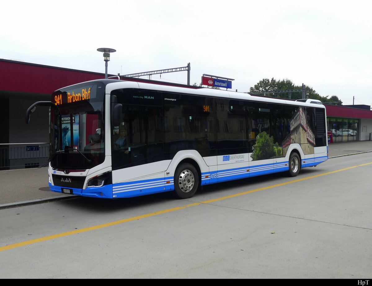 Bus Oberthurgau ( ex AOT ) - MAN Lion`s City Hybrid Nr.418  TG 111773 in den neuen Farbgebung für Bus Oberthurgau in Amriswil am 22.09.2021