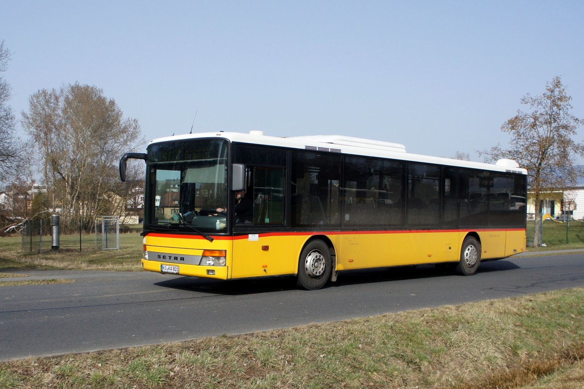 Bus Rheinland-Pfalz / Bus Dierdorf: Setra S 315 NF (KO-KA 801) vom Verkehrsbetrieb Rhein-Westerwald GmbH (Zickenheiner-Gruppe), aufgenommen im März 2021 im Stadtgebiet von Dierdorf (Landkreis Neuwied).