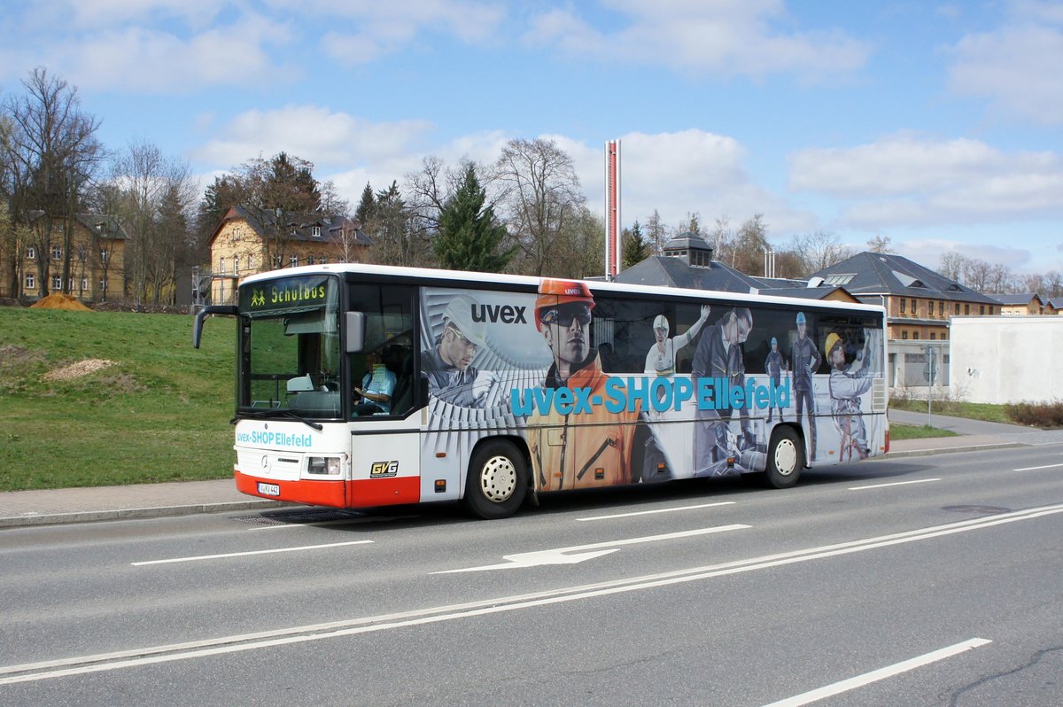 Bus Rodewisch / Bus Vogtland: Mercedes-Benz Integro der Göltzschtal-Verkehr GmbH Rodewisch (GVG), aufgenommen im März 2019 am Busbahnhof von Rodewisch.