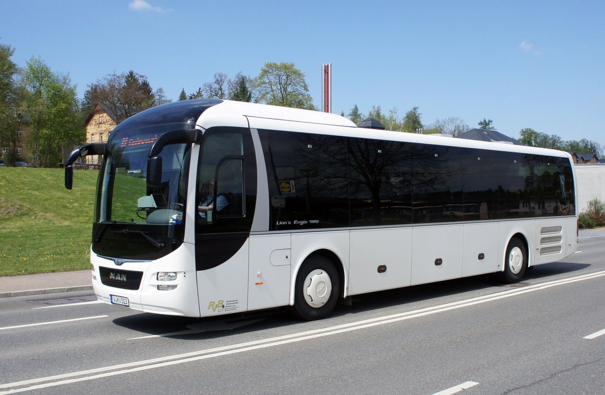 Bus Rodewisch / Bus Vogtland: MAN Lion's Regio vom Reichenbacher Verkehrsbetrieb Gerlach GmbH (RVB), aufgenommen im April 2019 am Busbahnhof von Rodewisch.