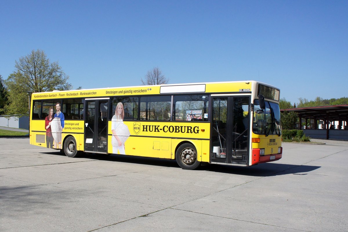 Bus Rodewisch / Bus Vogtland: Mercedes-Benz O 405 (V-KV 418) der Göltzschtal-Verkehr GmbH Rodewisch (GVG), aufgenommen im April 2019 am Busbahnhof von Rodewisch.