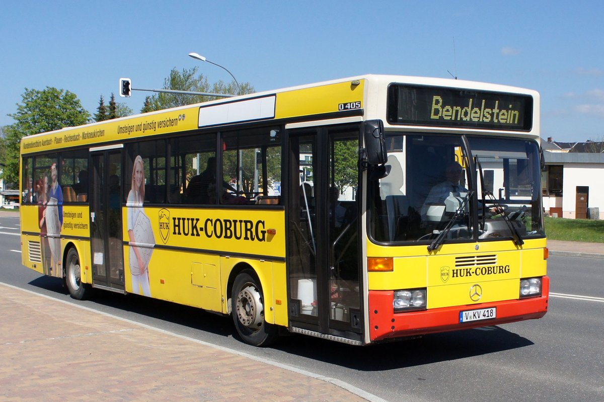 Bus Rodewisch / Bus Vogtland: Mercedes-Benz O 405 (V-KV 418) der Göltzschtal-Verkehr GmbH Rodewisch (GVG), aufgenommen im April 2019 am Busbahnhof von Rodewisch.