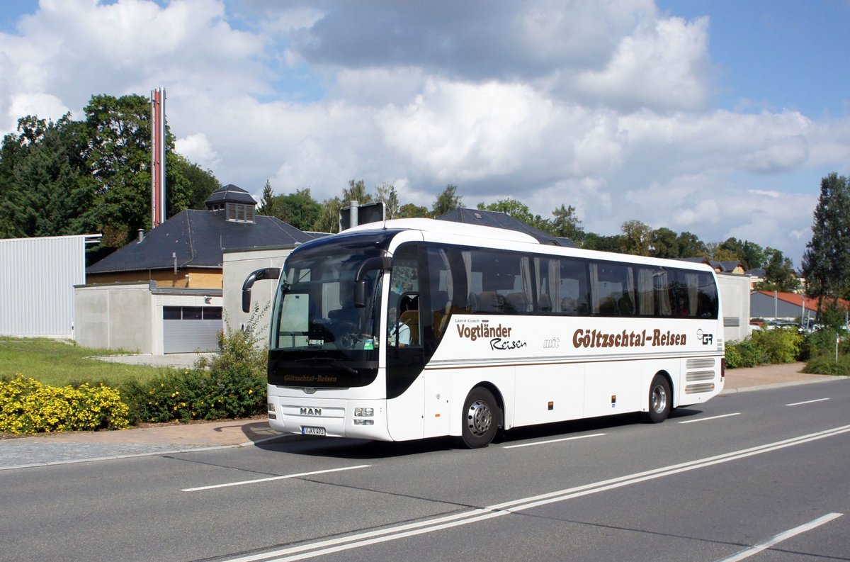 Bus Rodewisch / Bus Vogtland: MAN Lion's Coach der Göltzschtal-Verkehr GmbH Rodewisch (GVG) / Göltzschtal-Reisen, aufgenommen im September 2019 am Busbahnhof von Rodewisch.