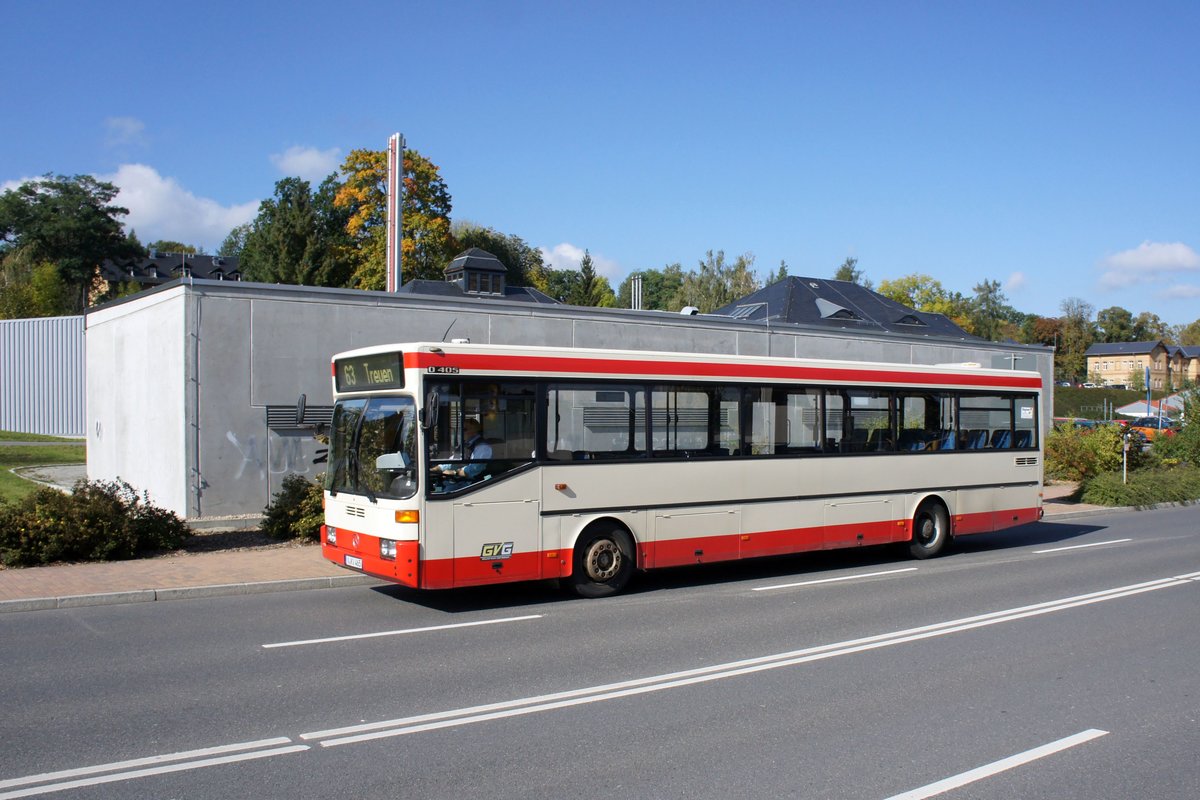 Bus Rodewisch / Bus Vogtland: Mercedes-Benz O 405 (V-KV 465) der Göltzschtal-Verkehr GmbH Rodewisch (GVG), aufgenommen im Oktober 2019 am Busbahnhof von Rodewisch.