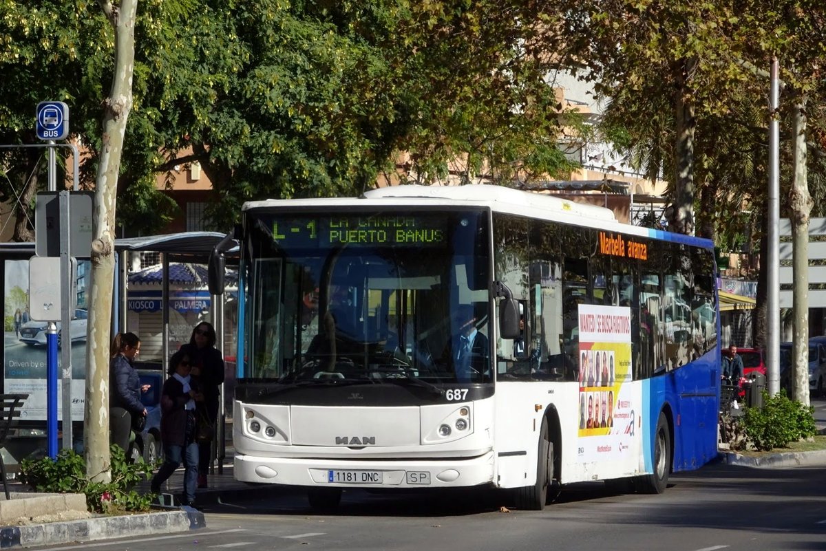 Bus Spanien / Bus Marbella: Unvi Urbis / MAN der Grupo Avanza / Avanza Bus (Autobuses Portillo), aufgenommen im November 2016 im Stadtgebiet von Marbella.