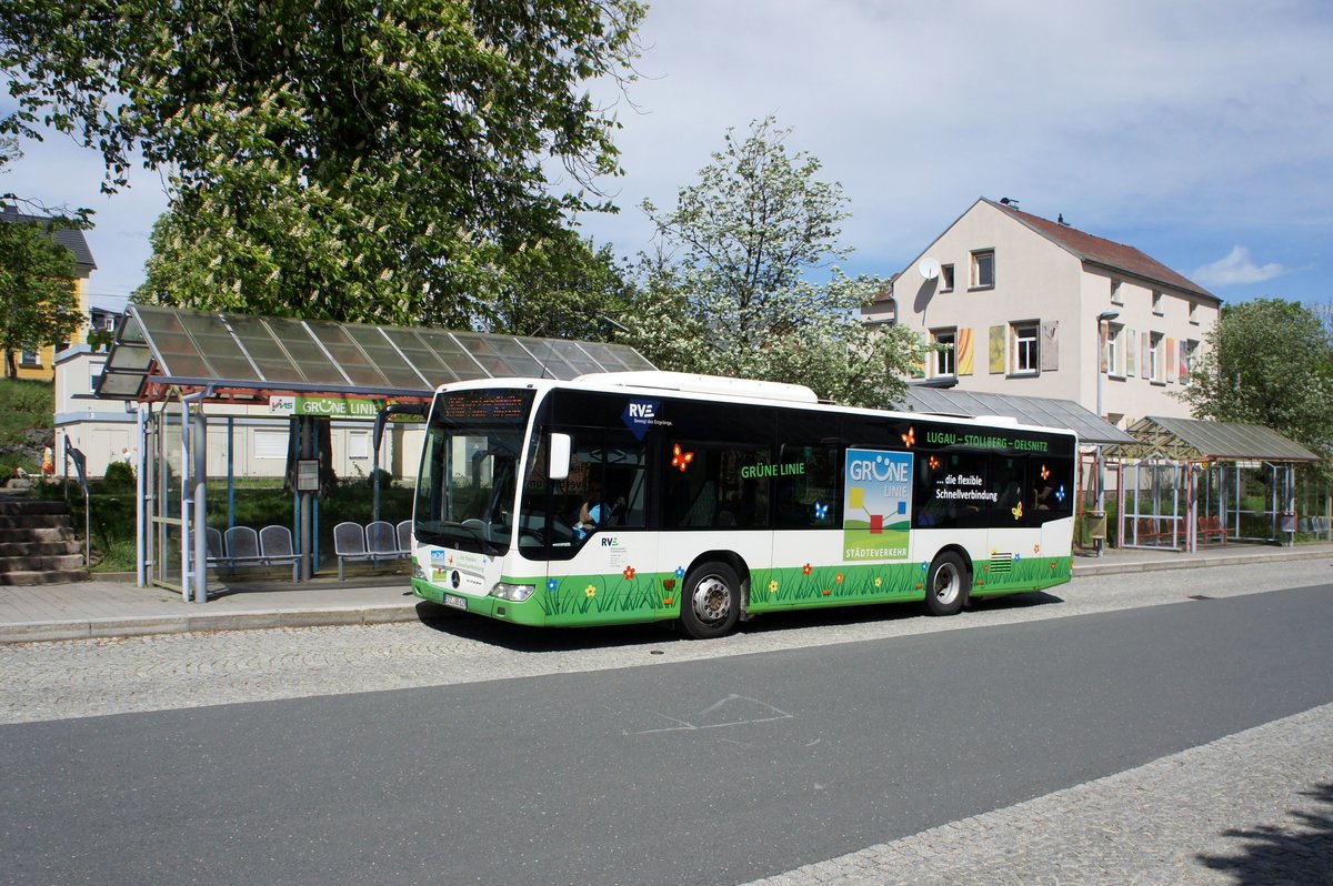 Bus Stollberg / Bus Erzgebirge: Mercedes-Benz Citaro (Facelift) K der RVE (Regionalverkehr Erzgebirge GmbH), aufgenommen im April 2018 am Bahnhof von Stollberg / Erzgebirge. 
