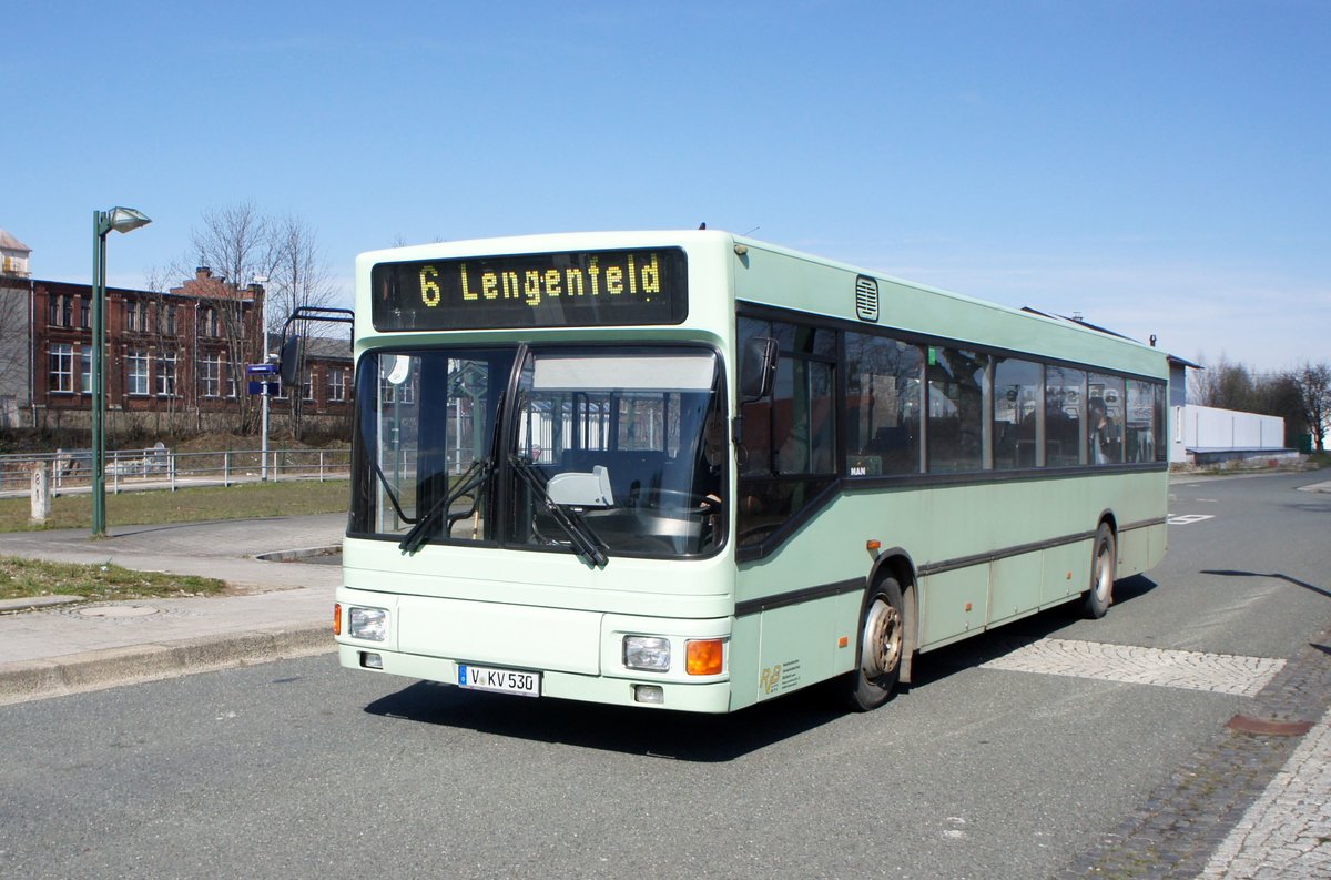 Bus Treuen / Bus Vogtland: MAN EL vom Reichenbacher Verkehrsbetrieb Gerlach GmbH (RVB), aufgenommen im März 2019 am Bahnhof von Treuen (Vogtlandkreis).