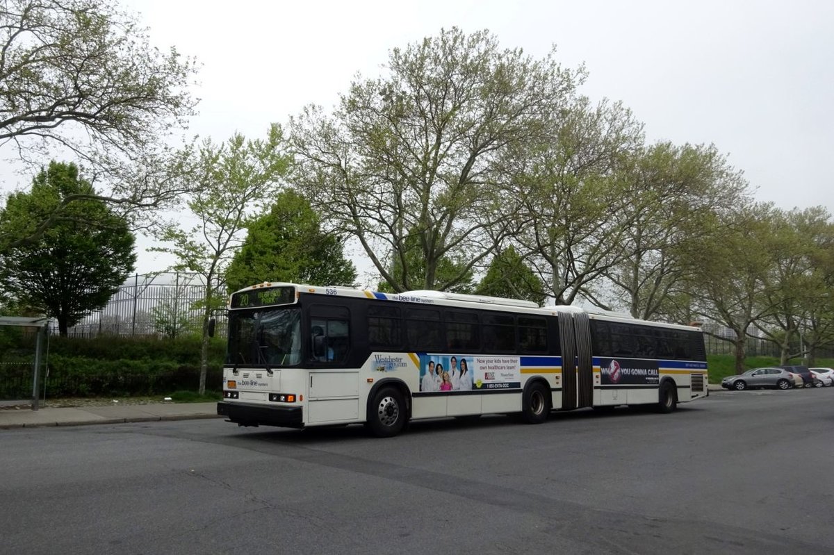 Bus United States of America (USA): Bus New York City (New York) / Bus Westchester County: Neoplan AN460 - Gelenkbus des Bee-Line Bus System, aufgenommen im Mai 2016 am Bedford Park im Stadtteil Bronx in New York City.