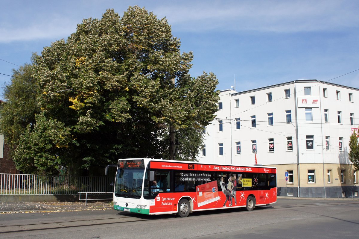 Bus Zwickau: Mercedes-Benz Citaro Facelift der RVW (Regionalverkehr Westsachsen GmbH), Wagen 8370, aufgenommen im Oktober 2016 am Hauptbahnhof in Zwickau.