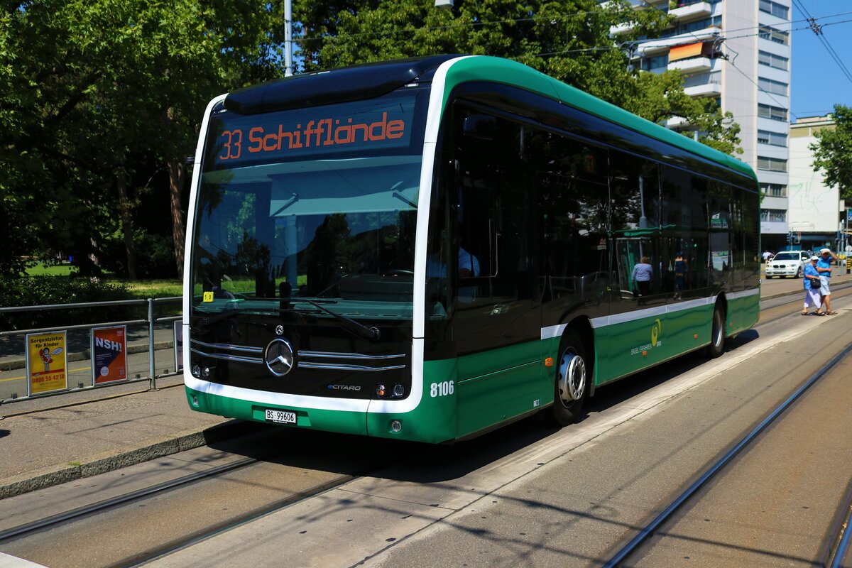 BVB Basel Mercedes Benz eCitaro Wagen 8106 mit Gasantrieb am 11.07.23 in Basel