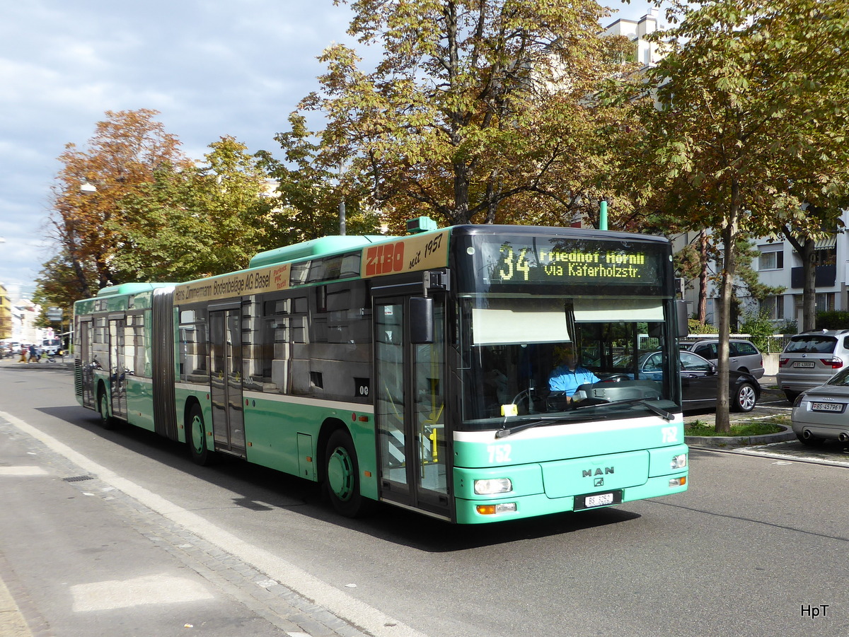 BVB - MAN  Nr.752  BS  3252 unterwegs auf der Linie 34 in der Stadt Basel am 06.10.2015