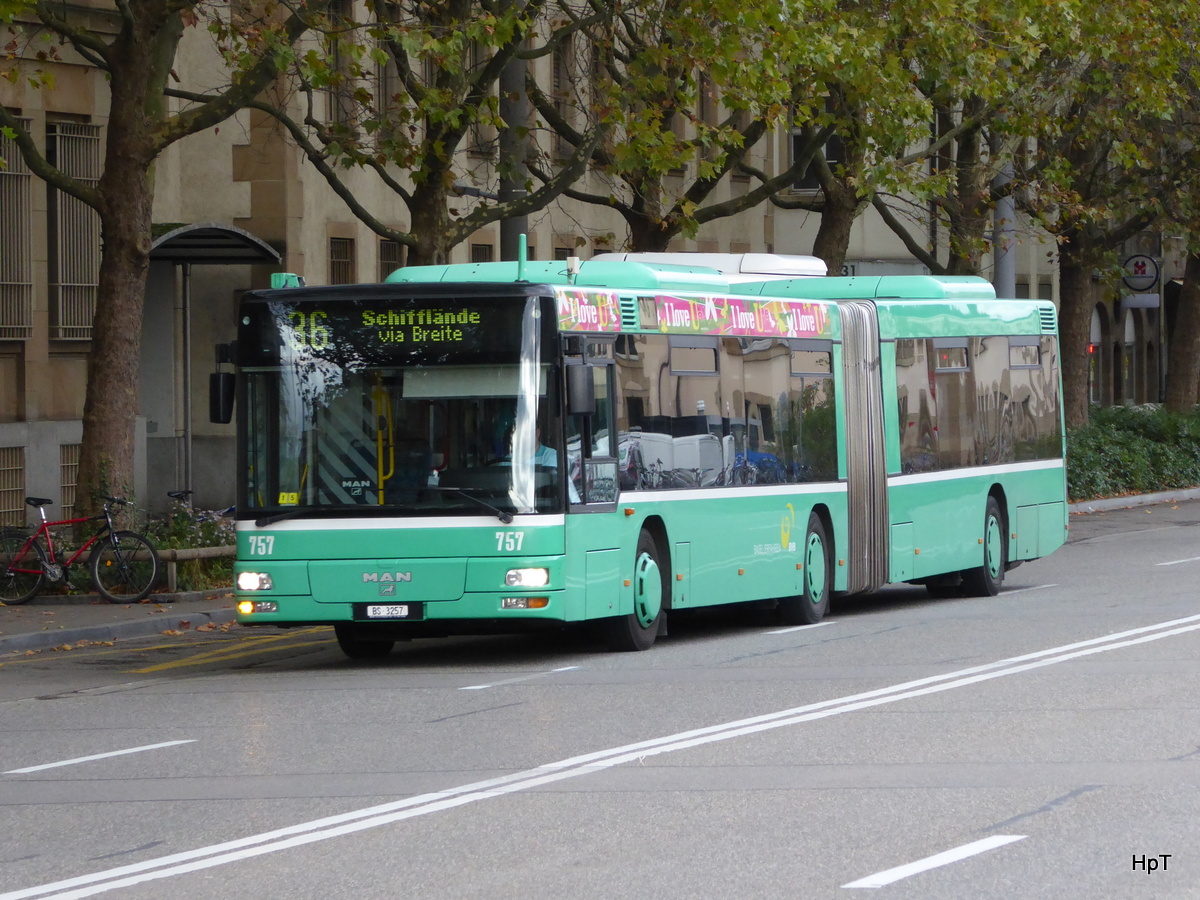 BVB - MAN Nr.757  BS 3257 unterwegs auf der Linie 36 in der Stadt Basel am 06.10.2015
