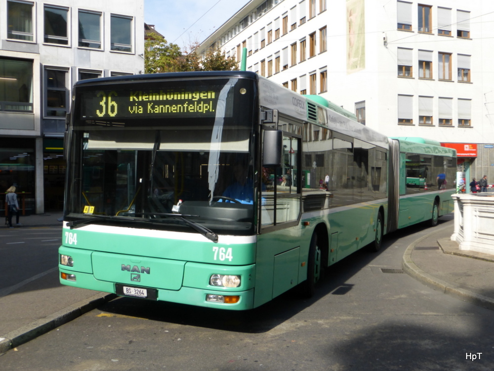 BVB - MAN  Nr.764  BS  3264 unterwegs auf der Linie  36 in der Stadt Basel am 24.09.2014
