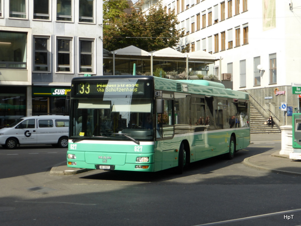 BVB - MAN  Nr.827  BS  2827 unterwegs auf der Linie  33 in der Stadt Basel am 24.09.2014