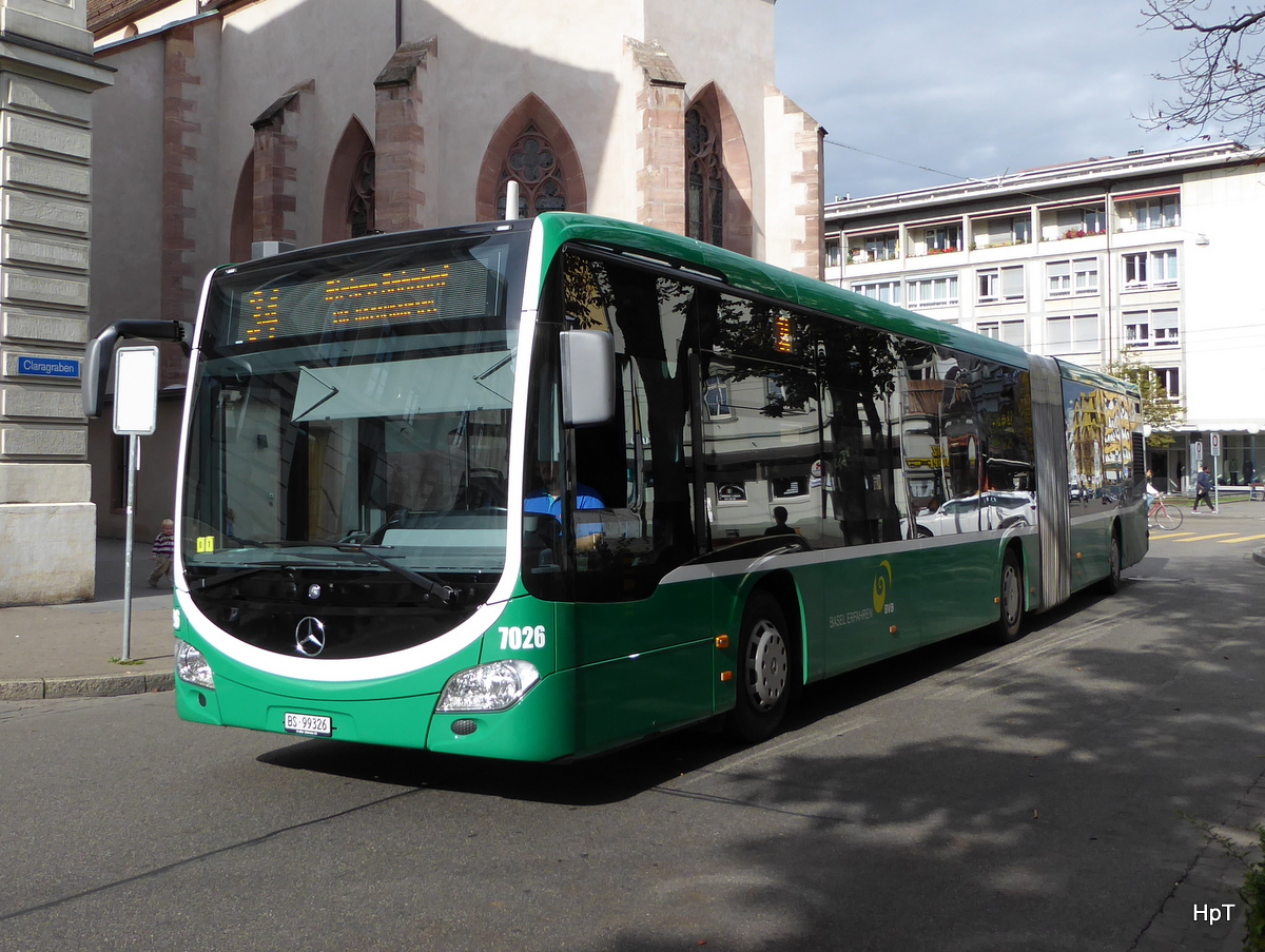 BVB - Mercedes Citaro Nr.7026  BS 99326 unterwegs auf der Linie 34 in der Stadt Basel am 06.10.2015