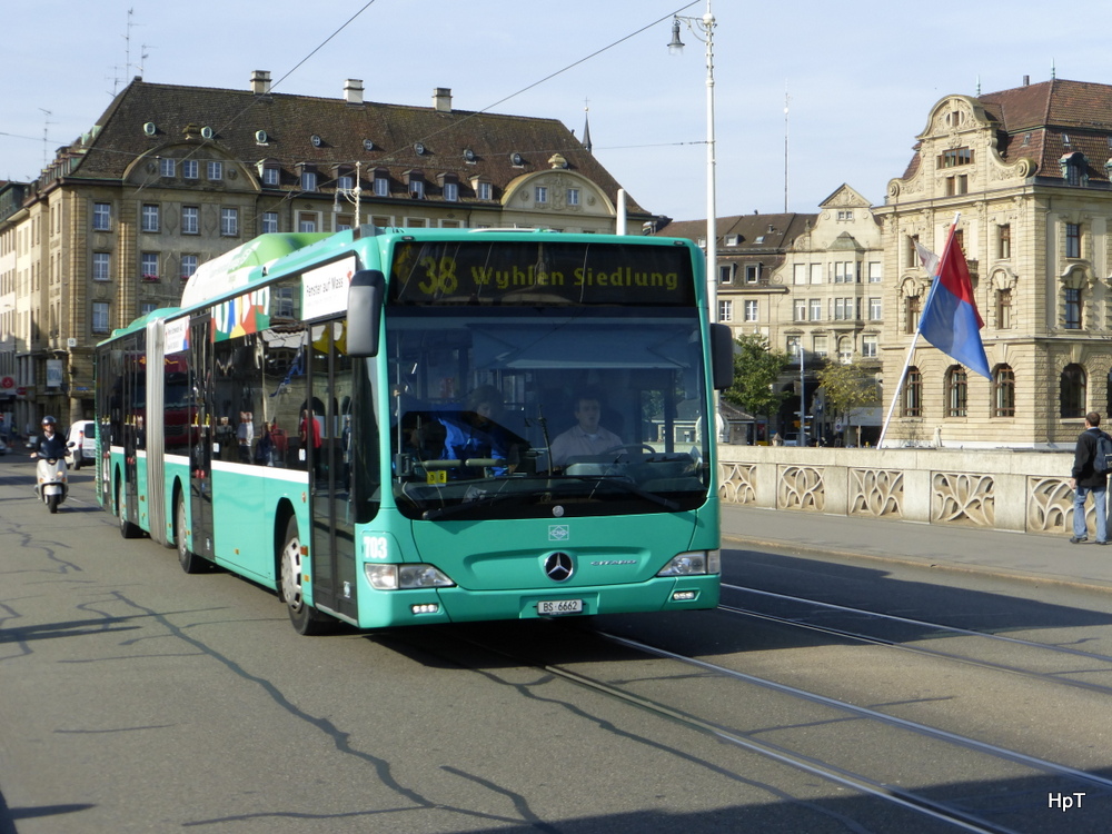 BVB - Mercedes Citaro  Nr.703  BS  6662 unterwegs auf der Linie  38 in der Stadt Basel am 24.09.2014