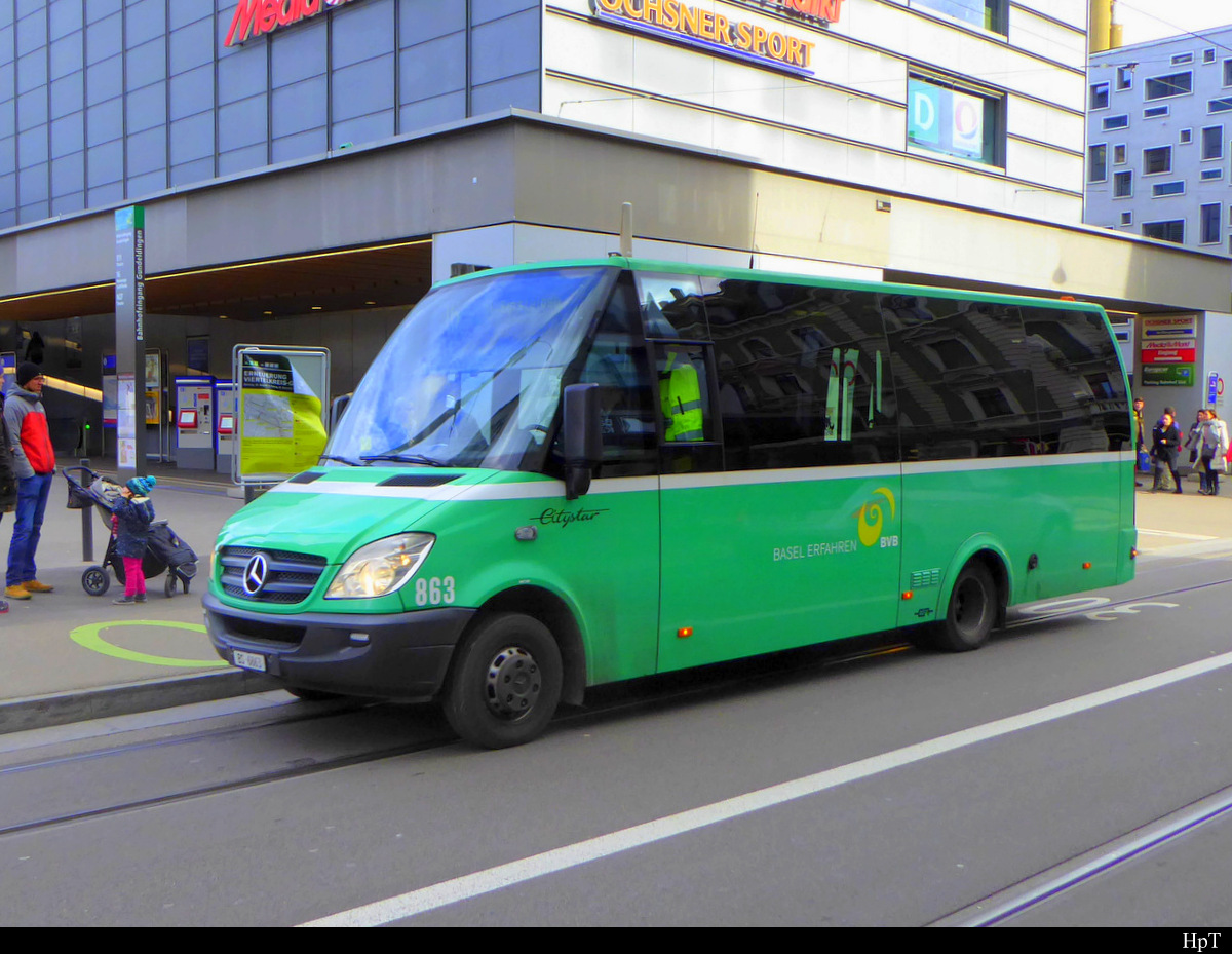BVB - Mercedes Kleinbus ( Citystar) Nr.863  BS  6863 unterwegs in Basel am 09.11.2019