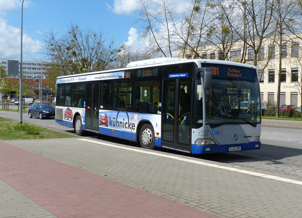 BVSG mit dem MB Citaro P-AV 159 auf der Linie 601, hier durch Teltow-Stadt im April 2016.
